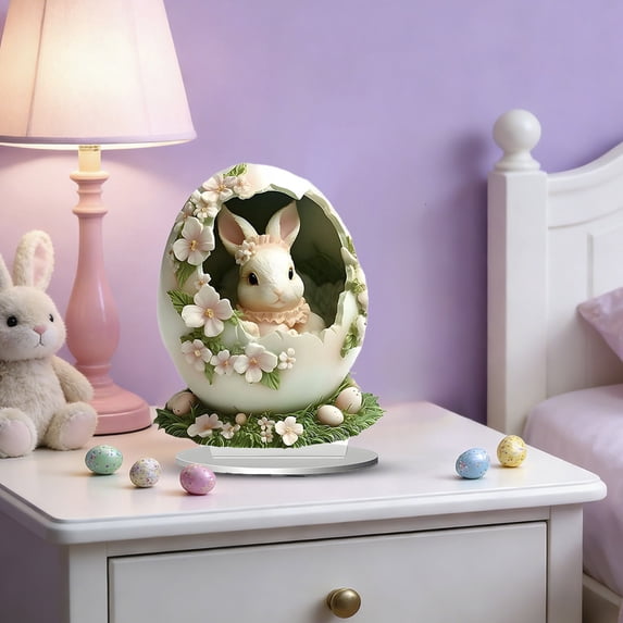 Easter 2D Acrylic Bunny Egg Ornaments, Light-Up Rabbit & Floral Tabletop Decor, Hanging Easter Egg Decorations for Home & Party, Ideal Gifts for Kids & Family