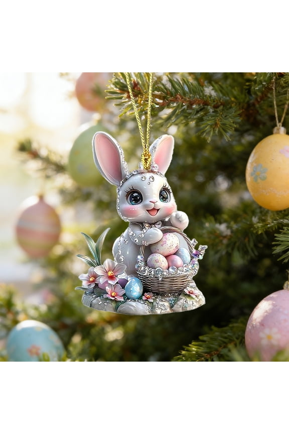 Easter 2D Acrylic Bunny Hanging Ornament Keychain - Cute Flat Rabbit Pendant for Car Rearview Mirror, Backpack, Key Ring, Easter Decoration, Spring Holiday Accessory and Daily Carry Accent, 2*3in, A