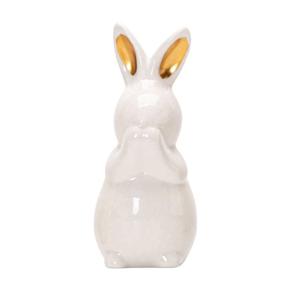 Easter 3.5 Inch Ceramic White Bunny with Gold Ears Tabletop Home Decorations