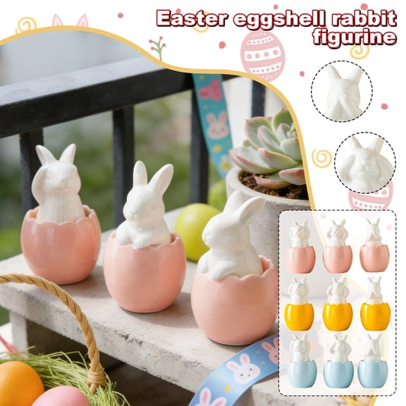 Easter 3.6 Inch Hear No Evil Bunny Eggshell Figurine Decorations for Bedroom Tabletop Display