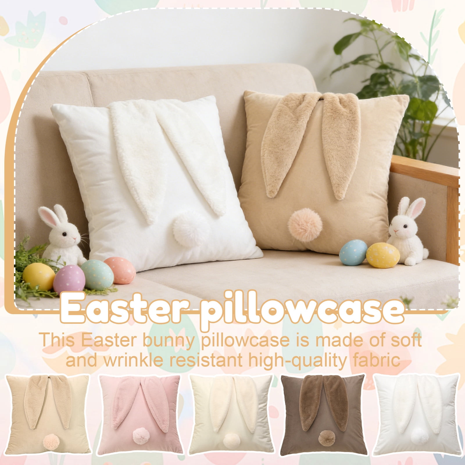 Easter 3D Bunny Pillow Covers 18x18 In, Bunny Accent Holiday Decorative ...