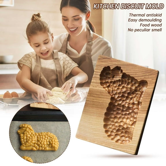 Easter 3D Embossing Craft Lion Wooden Cookie Biscuit Mold Spring DIY Carved Gingerbread Baking Mold Forest Animal Beechwood Pressing Flower Molding Craft Decor Biscuit Press Stamp Cookie Cutter(F)