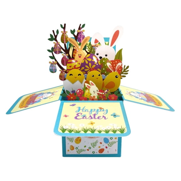 Easter 3D Pop Up Box Card, Happy Easter Greeting Card with Egg & Bunny Theme, Creative Holiday Display