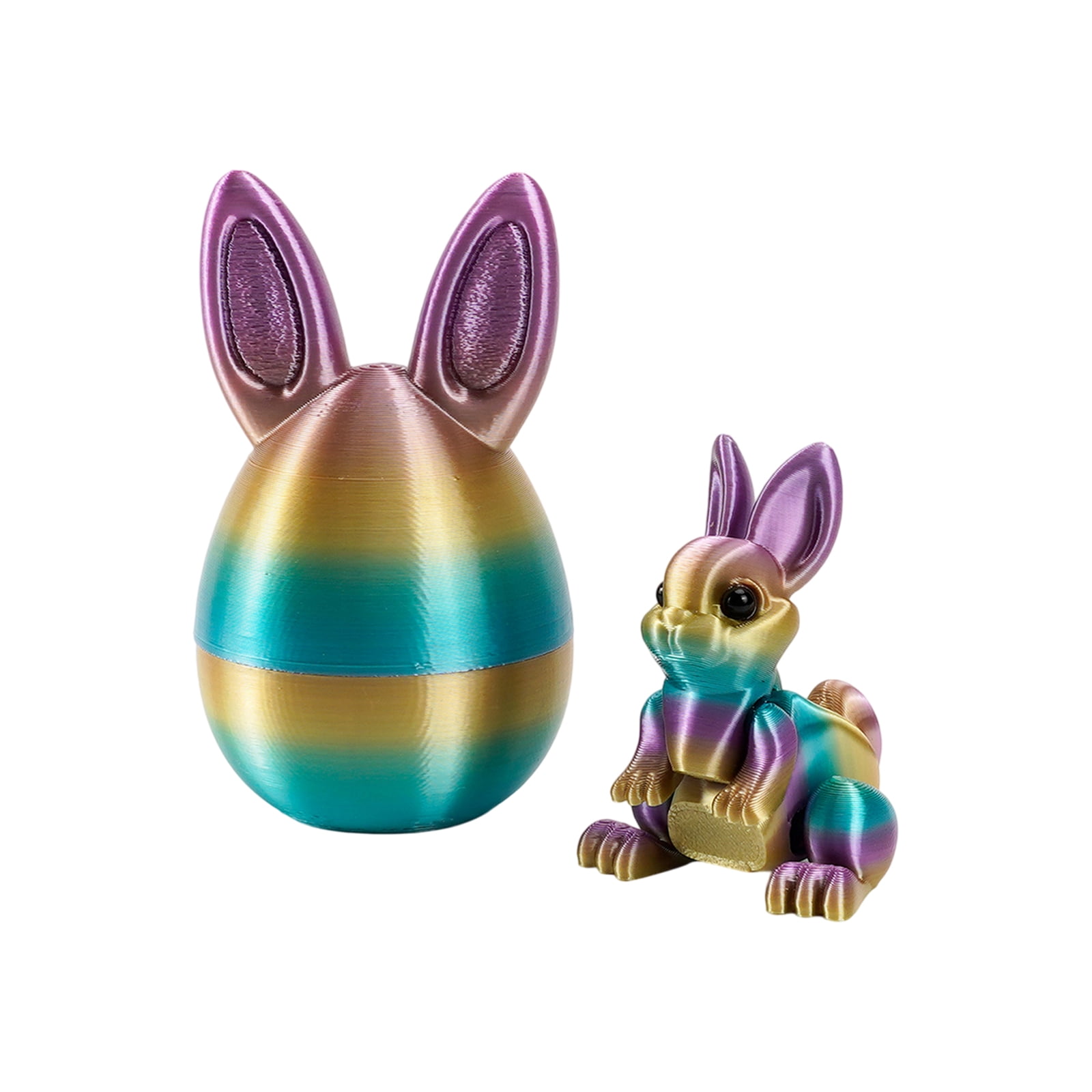 Easter 3D Printed Surprise Eggs with Bunny Toys, 6-Pack Colorful Rainbow Design - for Kids Easter Egg Hunts, Basket Stuffers, Party Favors, Classroom Activities
