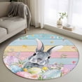 thumbnail image 1 of Easter 3ft Area Rug, Spring Bunny Eggs Flowers Colorful Wooden Grain Washable Non-Slip Small Round Rugs for Entryway Bedroom Kitchen, Soft Circle Carpet for Dining Room, Playroom Nursery Rug, 1 of 9
