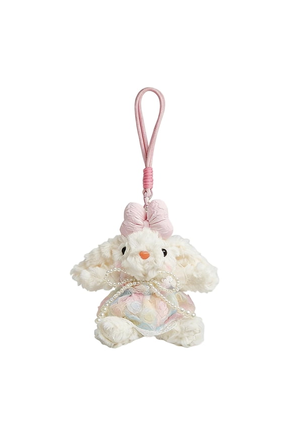 Easter 5 Inch Lop-eared Bunny Miniature Plush Pendant with Exquisite Lace Bow and Hanging Rope for Wallet Decoration and Soft Collectible Toy for Birthday Gift