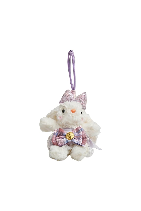 Easter 5 Inch Lop-eared Bunny Plush Bag Charm Backpack Pendant Keychain with Floral Dress and Lanyard for Decorative Aesthetic and Travel Use for Birthday Gift
