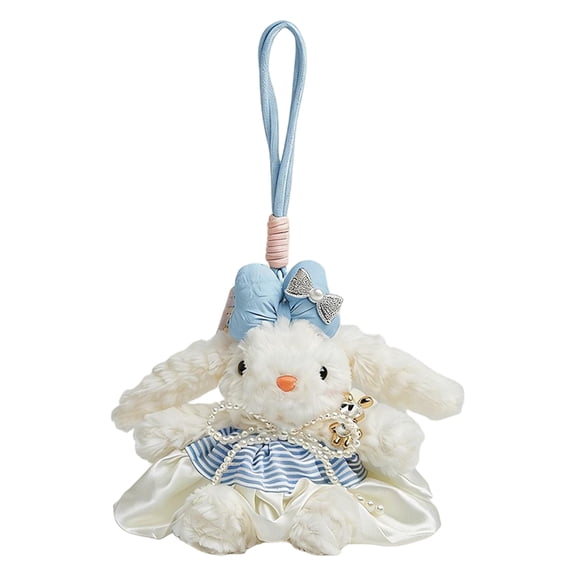Easter 5 Inch Lop-eared Bunny Plush Keychain Charm with Party Hat and Sequin Details for Backpack Decoration and Stylish Small Gift for Birthday Celebration