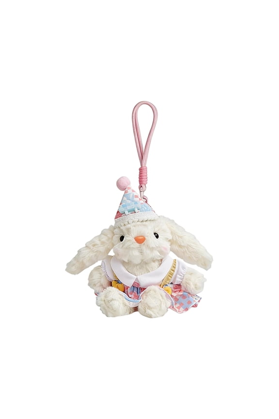 Easter 5 Inch Lop-eared Bunny Stuffed Toy Keychain with Delicate Chest Badge and Soft Fur for Luggage Identification and Cute Portable Charm for Birthday Gift