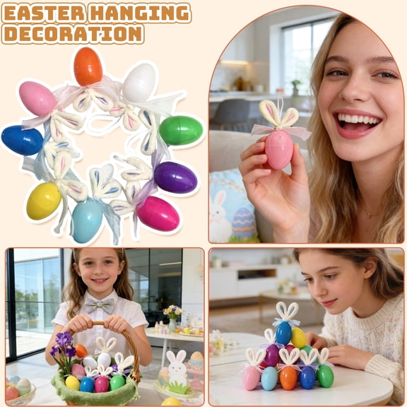 Easter 6Cm Twistable Colored Eggs With Plush Ear Design - Openingable For Small Gifts, Macaroon Colors, Embroidery Edges, Ribbon Decor - Hanging For Door Lintels, Walls,