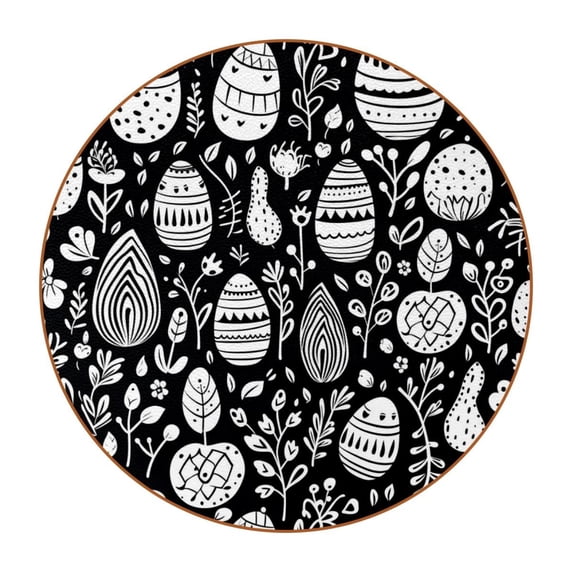 Easter 6Pcs Round Coasters Set, Microfiber Leather Drink Coasters, 11x11 cm/4.3x4.3 in, Cup Mats for Home and Office