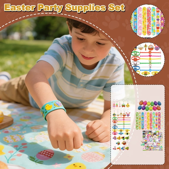 Easter 8.66 Inch Slap Bracelet Party Favors for Kids, 102 Pcs Spring Celebration Classroom Game Prizes