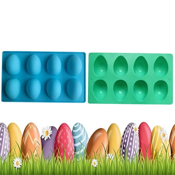 Easter 8-Cavity Silicone Egg Molds, Egg Shaped Cake Pop Mold, Baking Supplies for Chocolate Jello Candy (Blue + Green）