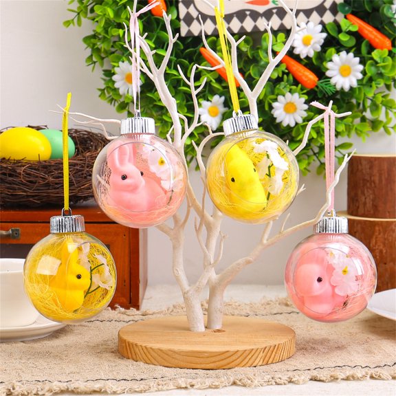 Easter Acrylic Ball Decoration Ornament, Transparent Bunny Hanging Ball 1 Piece Round Sphere With 3D Bunny & Floral Interior Accents, Window Pendant For Festival Atmosphere Layout