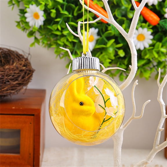 Easter Acrylic Ball Decoration Ornament Transparent Bunny Hanging Ball Round Acrylic Ball With Bunny Insert For Easter Atmosphere Layout Window Pendant Decoration In Home Party