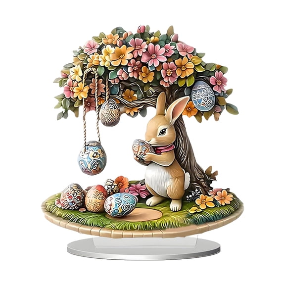 Easter Acrylic Bunny Figurine, for The Home Farmhouse Colorful Bunny with Egg 2D Acrylic Easter Table Decor Happy Spring Decoration for Indoor Home Easter Tabletop Decoration Easter