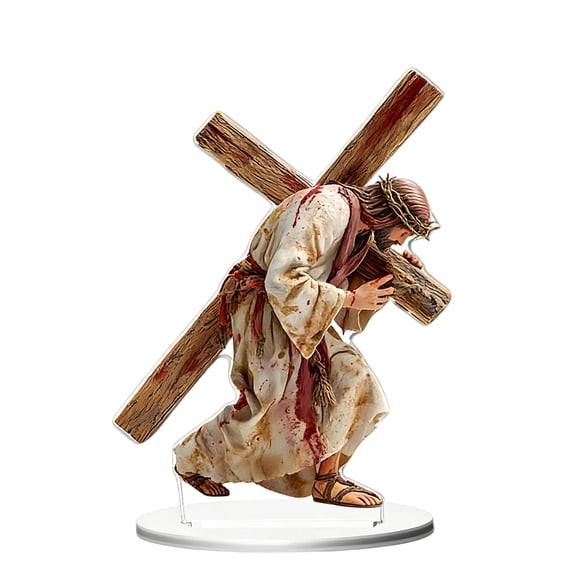 Easter Acrylic Figurine 2D With Cross & Base, Religious Statue Decoration For Easter Home & Office Display