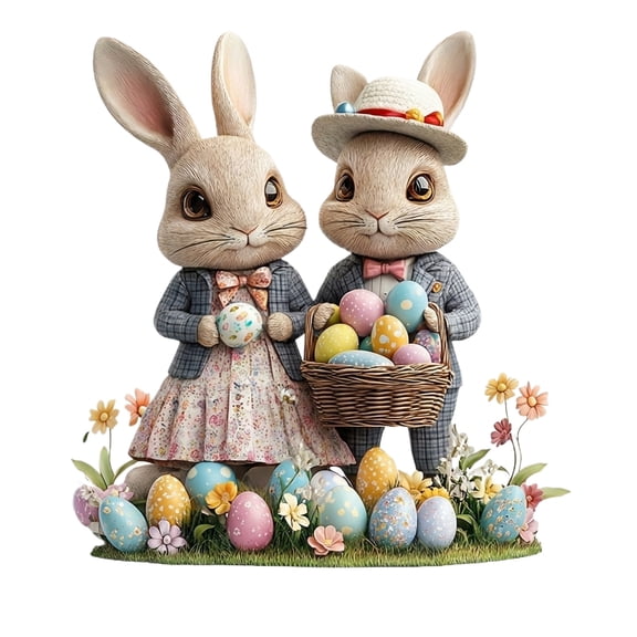 Easter Acrylic Figurine Standee, Rabbit Holding Easter Egg and Flowers Decorative Display for Holiday Home Decoration, Party Setup, Store Window Display, Gift Giving