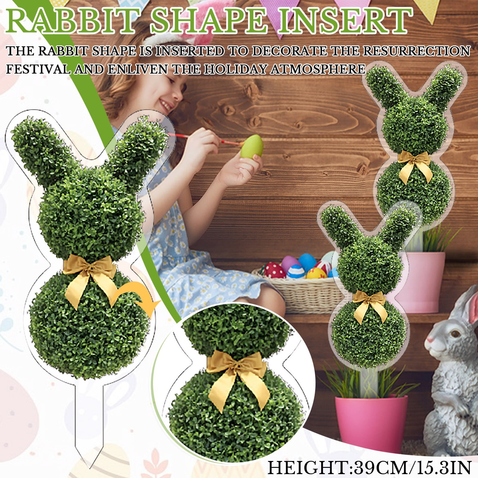 Boxwood Rabbit Easter Acrylic Green Bunny Topiary Outdoor Decors, Easter Bunny ...