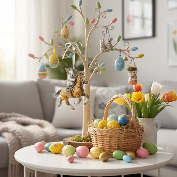 Easter Acrylic Ornament Bunny Pendant Hanging Decor for Tree Spring Holiday Decoration Gift(B)