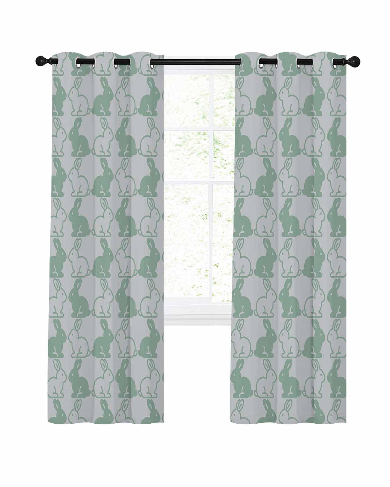 Easter Animals Blackout Curtains for Bedroom Living Room, Green Rabbits ...
