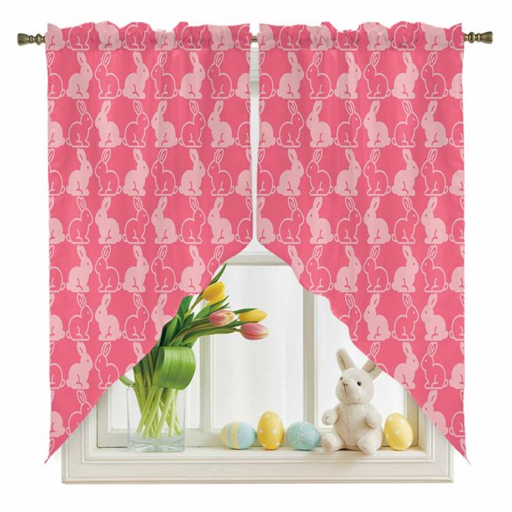 Easter Animals Swag Kitchen Curtain Valances, Rabbits Cartoon Pink Background Abstract Rod Pocket Curtains Window Treatment Decor Valances for Bedroom Bathroom, 2 Panels 36 x 63 Inch