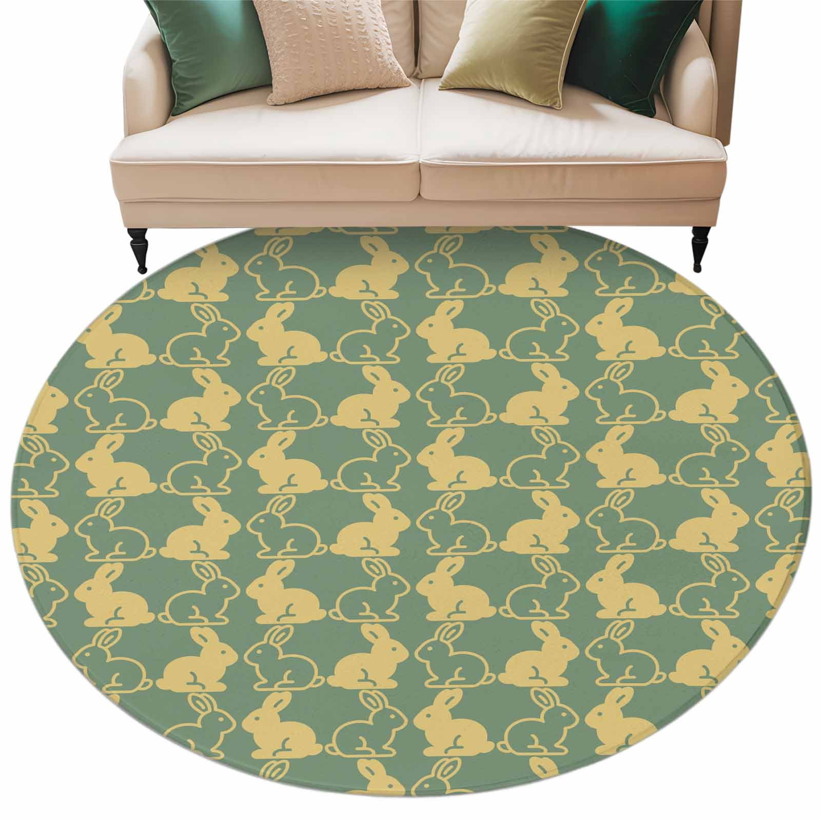 Cartoon Easter Rug Easter Animals Washable Round Area Rug 8 ft, Yellow Rabbits Cartoon ...