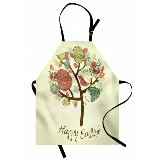 Easter Apron Vintage Spring Tree with Colorful Foliage Ornate Eggs Birds Festive Easter Holiday, Unisex Kitchen Bib Apron with Adjustable Neck for Cooking Baking Gardening, Multicolor, by Ambesonne