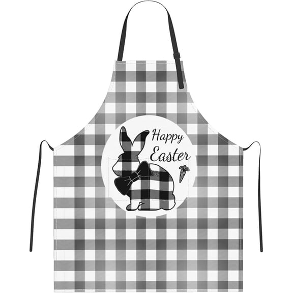 Easter Aprons for Women with pockets Black White Plaid Bunny Kitchen Apron Cooking Baking for Easter Gift Gardening