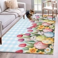 thumbnail image 1 of Easter Area Rug 3x5 Washable Rug Non Slip Spring Bunny Colorful Eggs Tulip Flowers Blue Check Large Area Rug Indoor Floor Carpet for Entryway Bedroom Kitchen Living Room Home Office Dining Room, 1 of 8