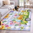 thumbnail image 1 of Easter Area Rug 4x6 Washable Rug Non Slip Green Truck Eggs Flowers Butterflies Purple Plaid Large Area Rug Indoor Floor Carpet for Entryway Bedroom Kitchen Living Room Home Office Dining Room Nursery, 1 of 8