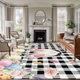 thumbnail image 1 of Easter Area Rug 8x10 Washable Rug Non Slip Spring Bunny Feet Flowers Eggs Black Buffalo Plaid Large Area Rug Soft Stainresistant Indoor Floor Carpet for Living Room Bedroom Home Office Dining Room, 1 of 8