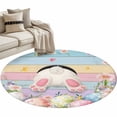thumbnail image 1 of Easter Area Rugs 4ft Spring White Bunny Tail Colored Eggs Floral Colored Wood Grain Floor Rug Non Slip Low Pile Ultra Soft Circle Carpet for Living Room Bedroom Dining Room, 1 of 9