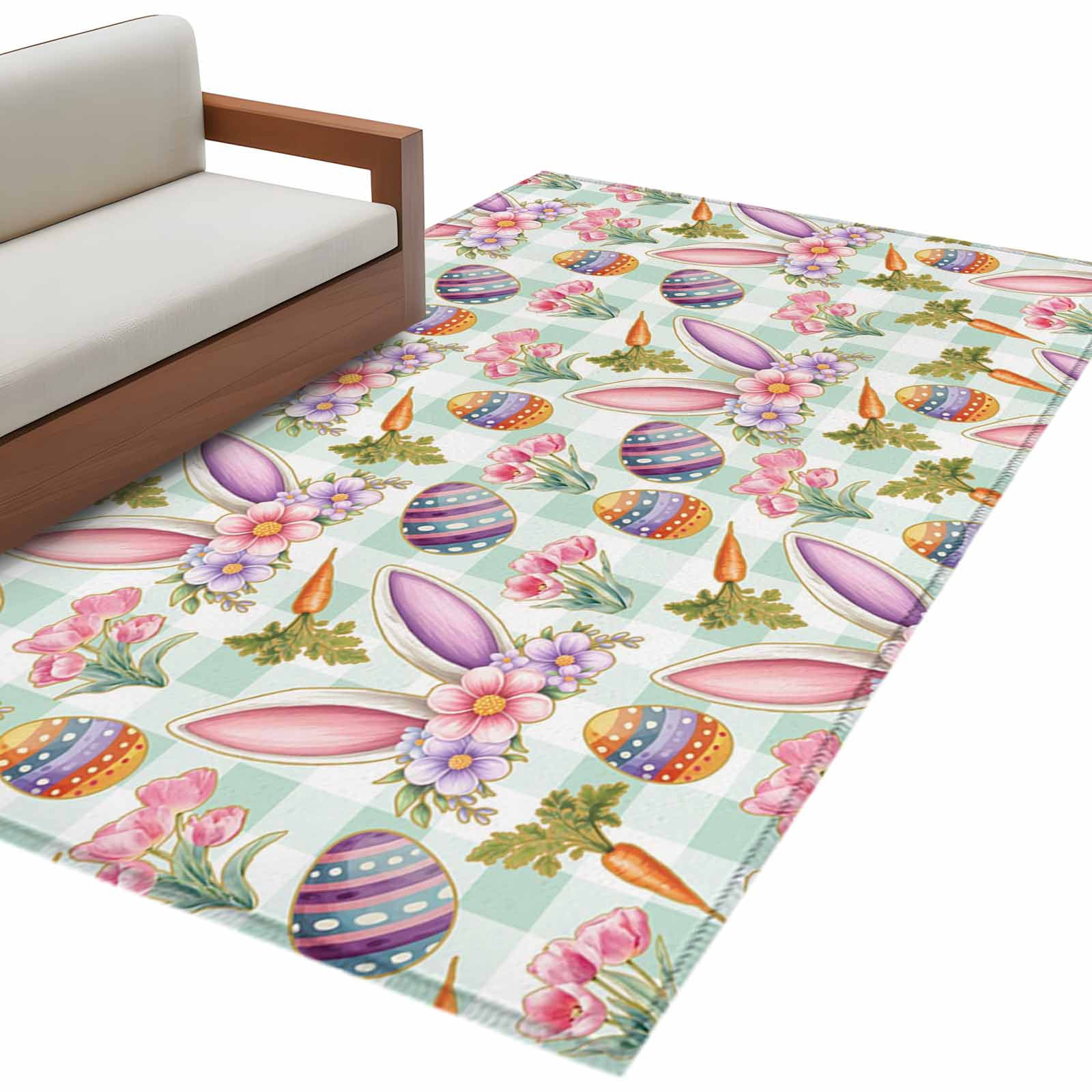 Pink Easter Rug Easter Area Rugs 4x6ft Spring Pink Purple Rabbit Ears Eggs Carrots ...
