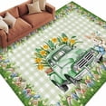 thumbnail image 1 of Easter Area Rugs 5x8ft Watercolor Truck Floral Rabbit Colored Eggs Green Plaid Floor Rug Non Slip Low Pile Ultra Soft Carpet for Entryway Indoor Bedroom Dining Room Under Table, 1 of 9