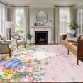 thumbnail image 1 of Easter Area Rugs 8'x10', Washable Small Throw Rugs for Living Room Patio, Country Rabbit Feet Eggs Leaves Pink Wooden Grain Indoor Outdoor Rug Non-Slip Low Pile Carpet Runner Reversible Floor Mats, 1 of 8