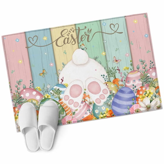 Easter Area Rugs Collection 2'x3', Spring Rabbit Ears Foot Eggs Floral Wooden Grain Non Slip Indoor Rectangle Throw Runner Rug Floor Mat Carpet for Living Room Dining Table Bedroom Nursery