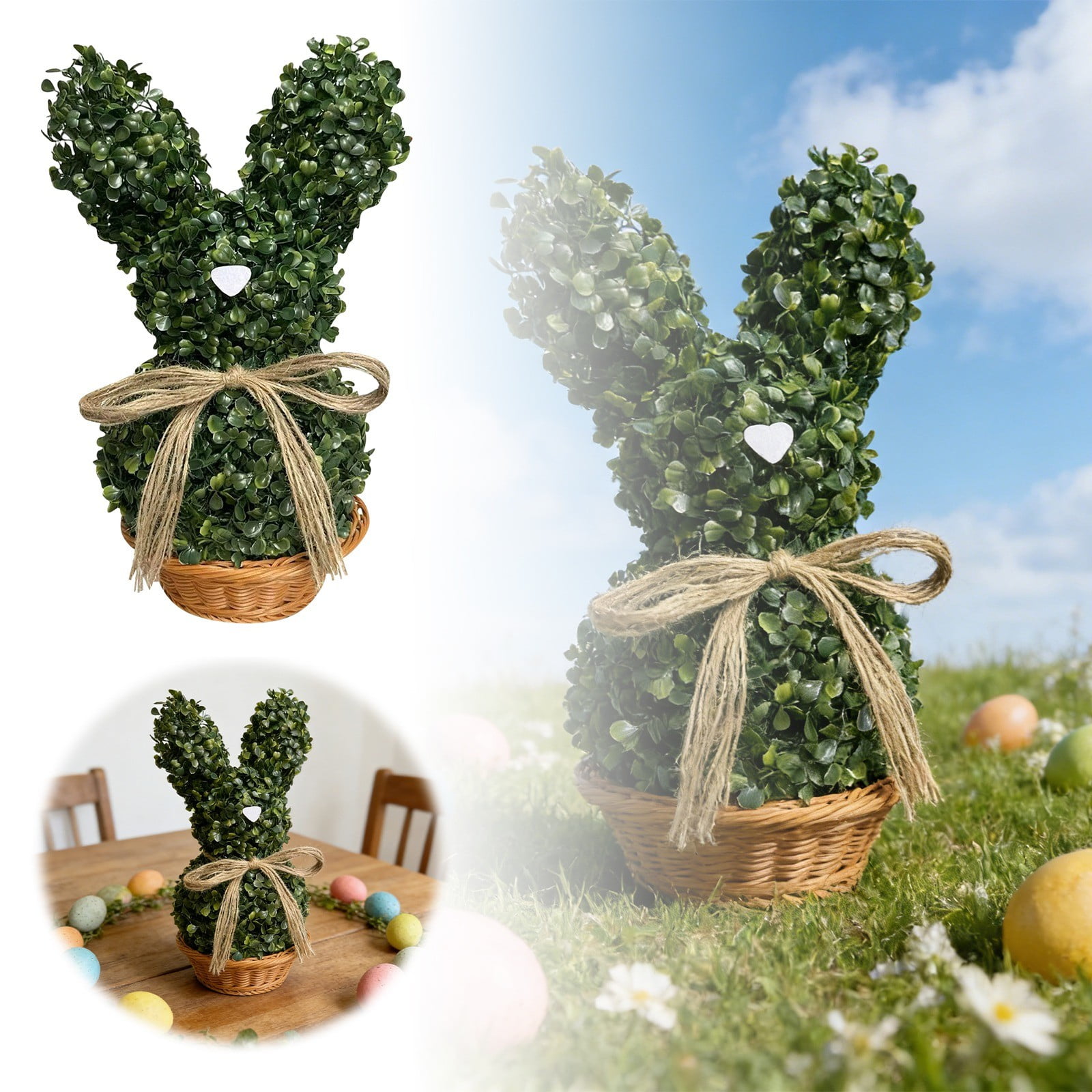 Easter Artificial Bunny Rabbit Topiary Tree Pot, Faux Rabbit Boxwood ...