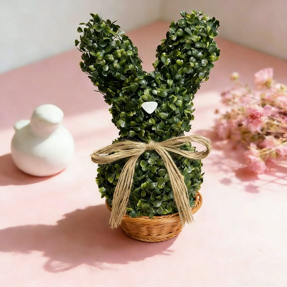 Easter Artificial Bunny Rabbit Topiary Tree Pot, Faux Rabbit Boxwood ...