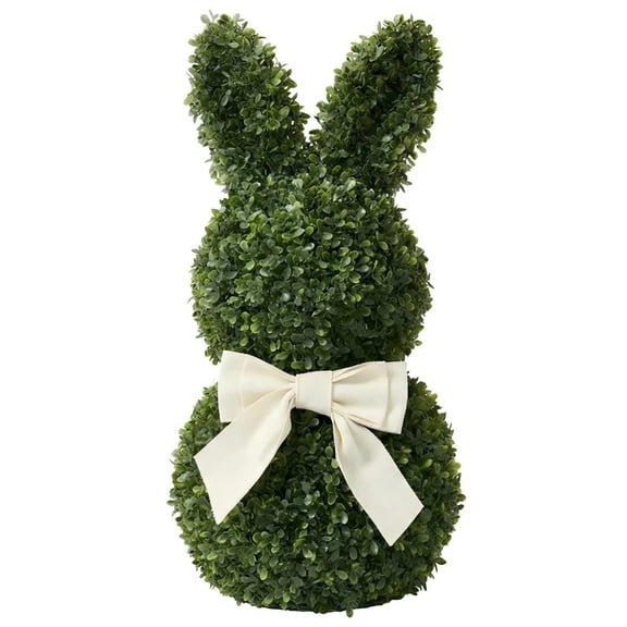 Easter Artificial Bunny Shaped Topiary Decor, 24-inch Spring Faux Boxwood Topiary Rabbit Bushes Potted Fake Shrubs for Garden Patio Front Porch Indoor Outdoor Decor