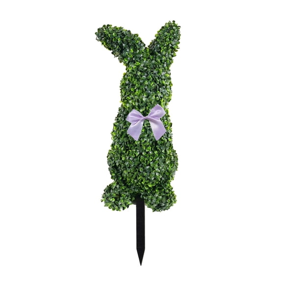Easter Artificial Bunny Topiary Stake with String Lights, Greenery Rabbit Decor for Outdoor Garden Yard Lawn Pathway