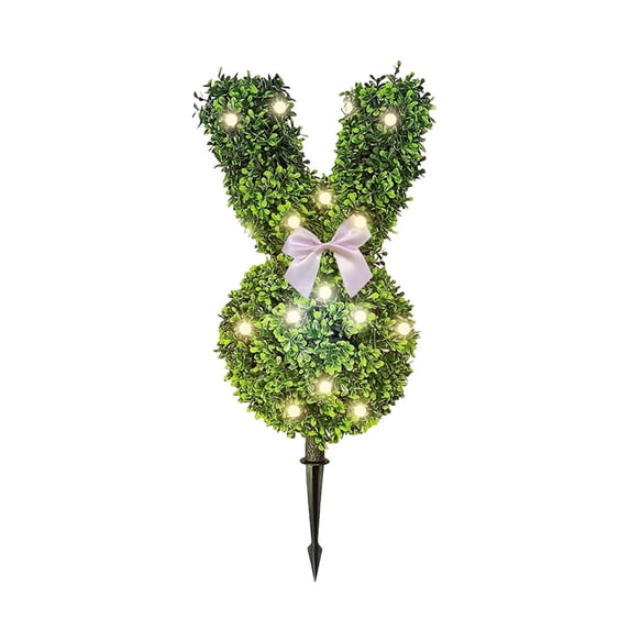 Easter Artificial Bunny Topiary Stake with String Lights, Greenery Rabbit Decor for Outdoor Garden Yard Lawn Pathway