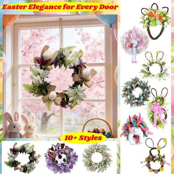Easter Artificial Flower Wreath, 7.87" Tabletop Candlestick Garland with White Lilies and Purple Accents, Festive Spring Floral Decor with Burlap Bow for Indoor Home