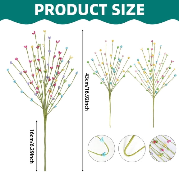 Easter Artificial Spring Berry Beaded Picks 17 Inch Vase Filler Table Centerpiece Home Decor Floral Arrangement Spring Holiday Decorations