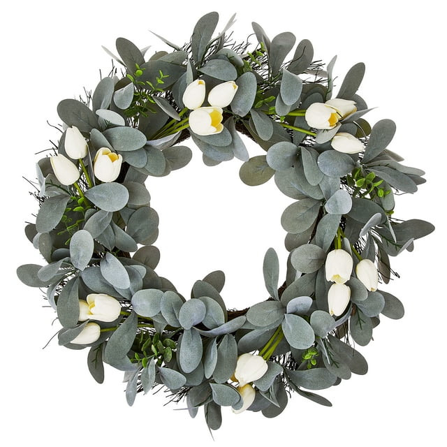 Easter Artificial Spring White Tulip Flower Easter Wreath, 22 ", by Way To Celebrate