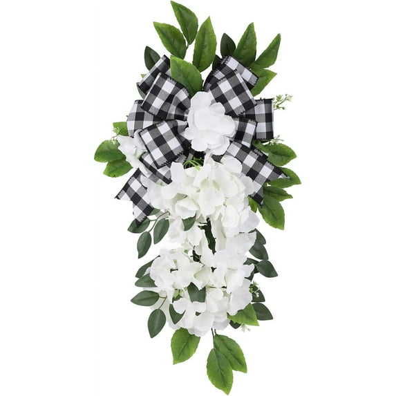 Easter Artificial Teardrop Swag Wreath - Spring Summer Artificial Hydrangea Wreath for Front Door, Wall, Window Home Decor, Easter St. Patrick's Day Theme Party Home Decor