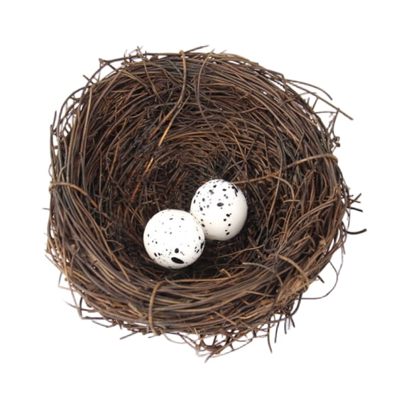 Easter Artificial Wicker Bird Nest & Fake Egg Decorative Set - 4 Inch Size Handwoven Rattan Realistic Design For Easter Decor - For Home Party Garden Office Tabletop Centerpieces