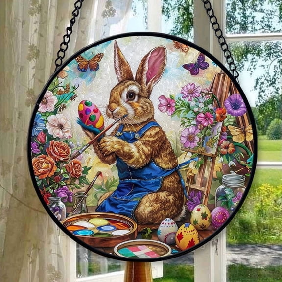 Easter Artist Bunny 25 Stained Glass Window Hanging, Christmas Decoration Gift, Mother’S Day Ornament, Love Day Home Decor, Celebration Hanging Decor, Keepsake 2025