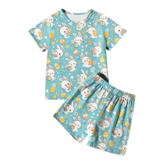 Easter Baby Boy Outfit Cute Bunny Outfit Crewneck Short Sleeve Tee Shorts Outfit Set Toddler Easter Clothes