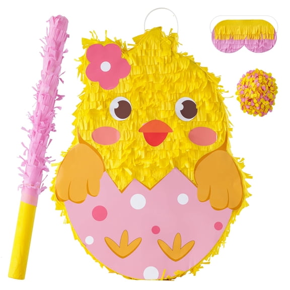 Easter Baby Chick Piata Kids Piata with Blindfold and Stick for Birthday Party,School Activities,Game Party,Baby Shower,Easter themed Decor(15.7511.813.15in)
